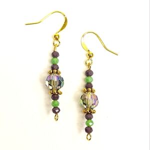 Green and Purple Beaded Earrings